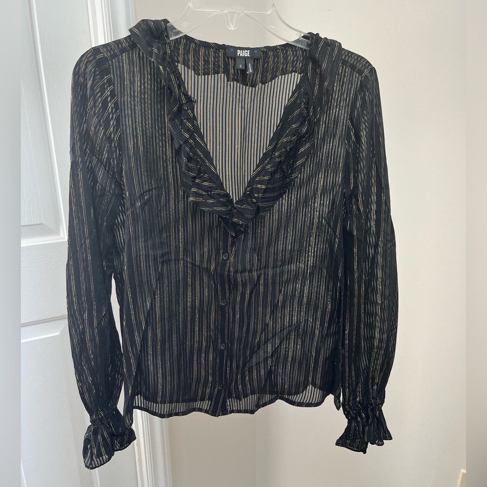 Paige Stefania Gold and Black Sheer Blouse